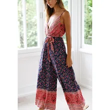 Bohemian Women Wide Leg Jumpsuits Split Bow Long Beach Jumpsuits Loose Female Print Sexy Rompers Bohemian Women Wide Leg Jumpsuits Split Bow Long Beach Jumpsuits Loose Female Print Sexy Rompers