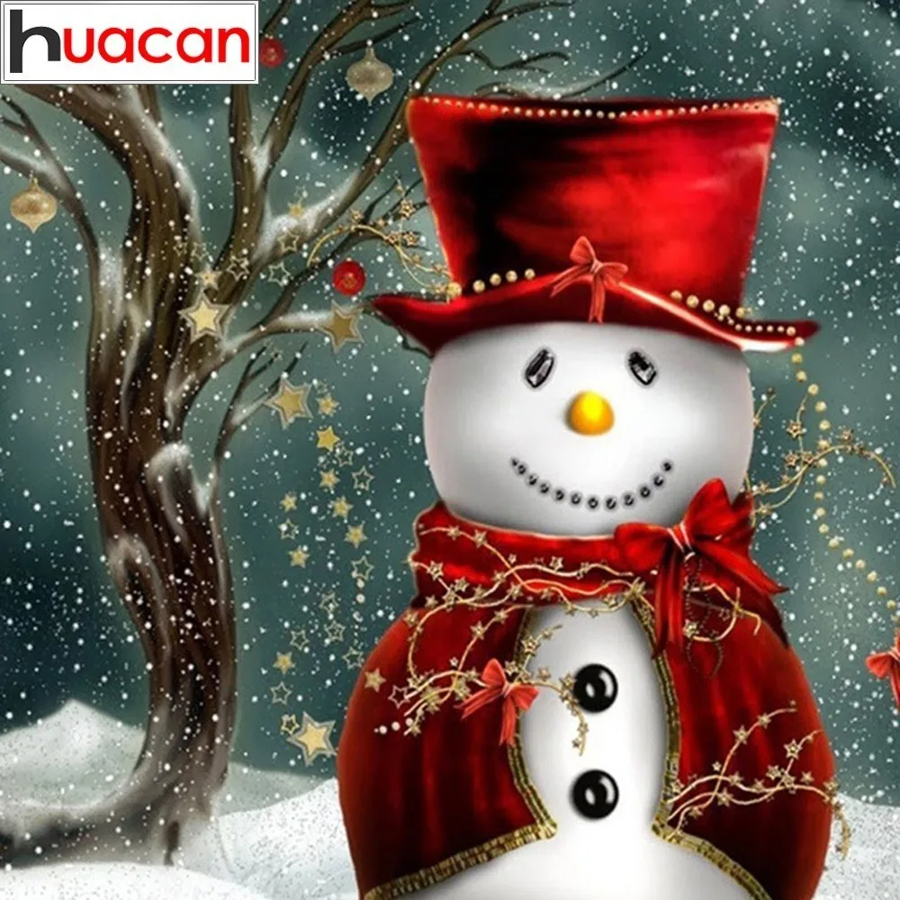 

HUACAN 5D DIY Diamond Painting Snowman Full Drill Square Diamond Embroidery Christmas Picture Of Rhinestone Decor Wall Stickers
