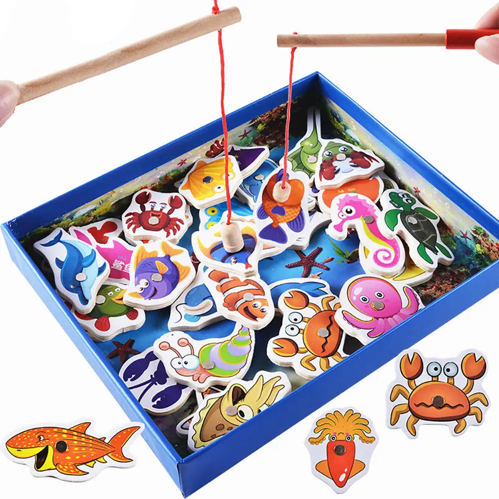 

Montessori Wooden toys 32Pcs Fish Magnetic Fishing Toy Set Fish Game Educational Fishing Toy Child Birthday Gifts