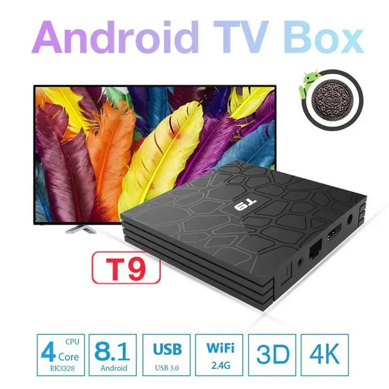 

T9 TV Box Android 8.1 4GB 64GB RK3328 Quad-Core 4K HD Wifi BT4.0 USB3.0 Smart TV Box 4K Google Play Store Netflix Youtube Box TV