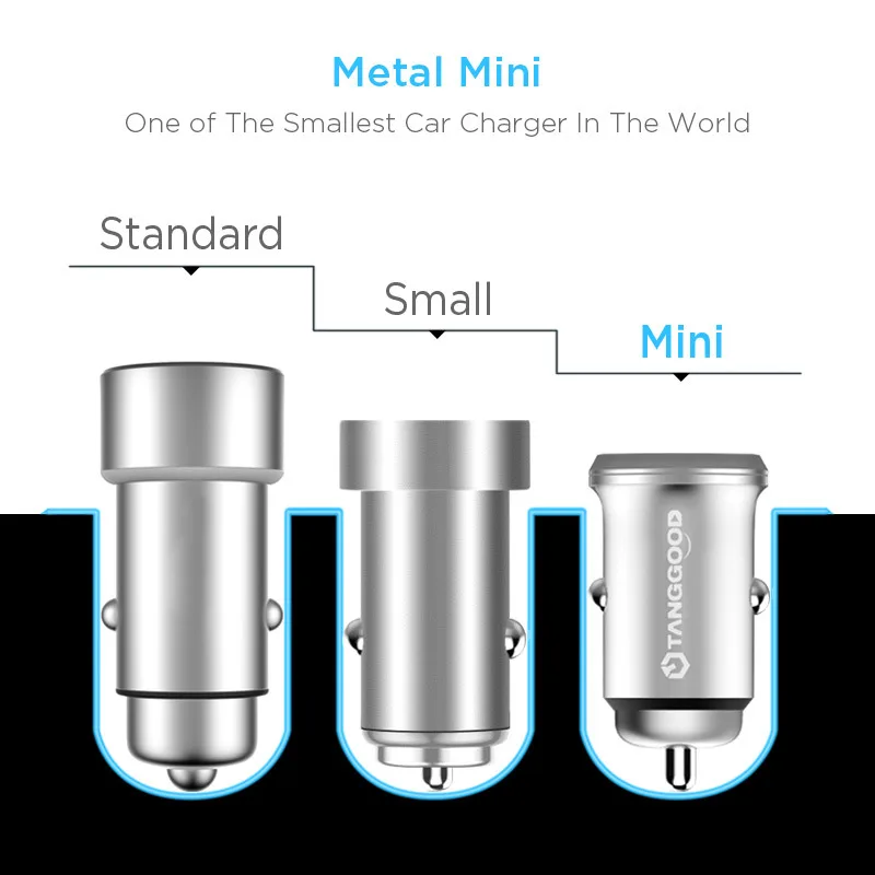 TANGGOOD Dual USB Автомобильное зарядное устройство мини 4.8A полностью металлическое автомобильное зарядное устройство адаптер для iPhone 7 samsung S8 Xiaomi mi5 mi6