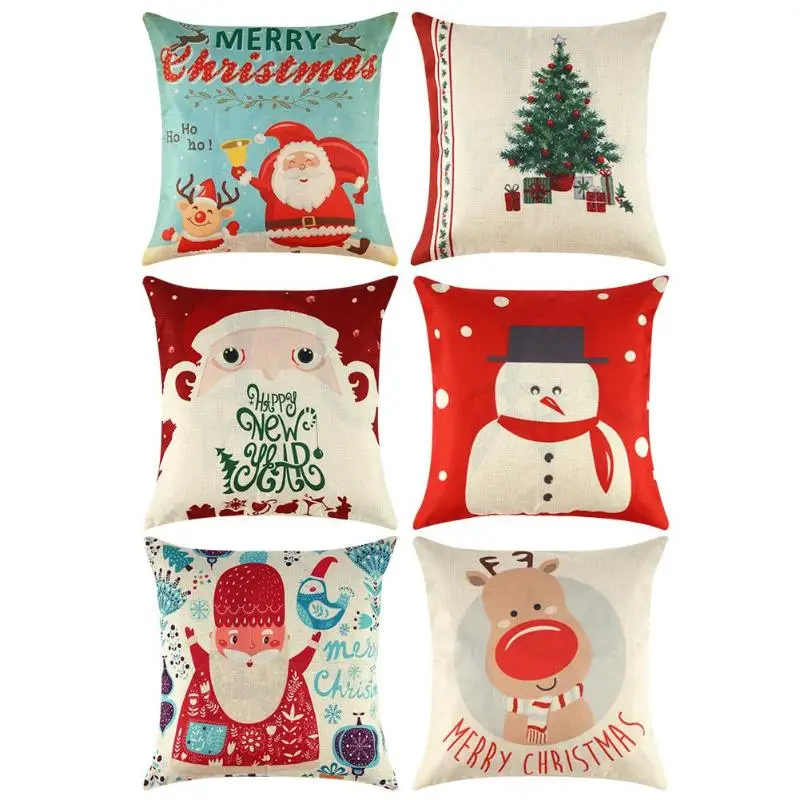 

Sofa Seat Car Xmas Decoration Christmas Tree Santa Snowman Print Cushion Cover Linen Pillow Cases Soft Pillow Cover