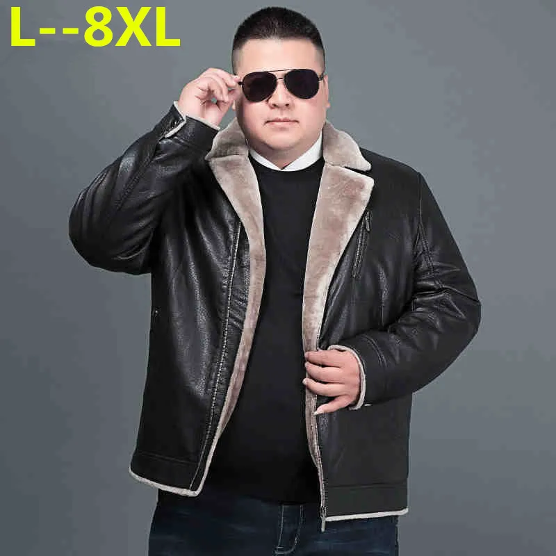 Мужская кожаная куртка большого размера 8XL 6XL 5XL 4XL зимнее пальто из овечьей кожи