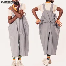 Для мужчин Для женщин комбинезоны в полоску комбинезоны брюки с широкими штанинами, рабочие брюки из грубой бумажной Повседневное комбинезоны длинные брюки Femininas Hombre одежда унисекс