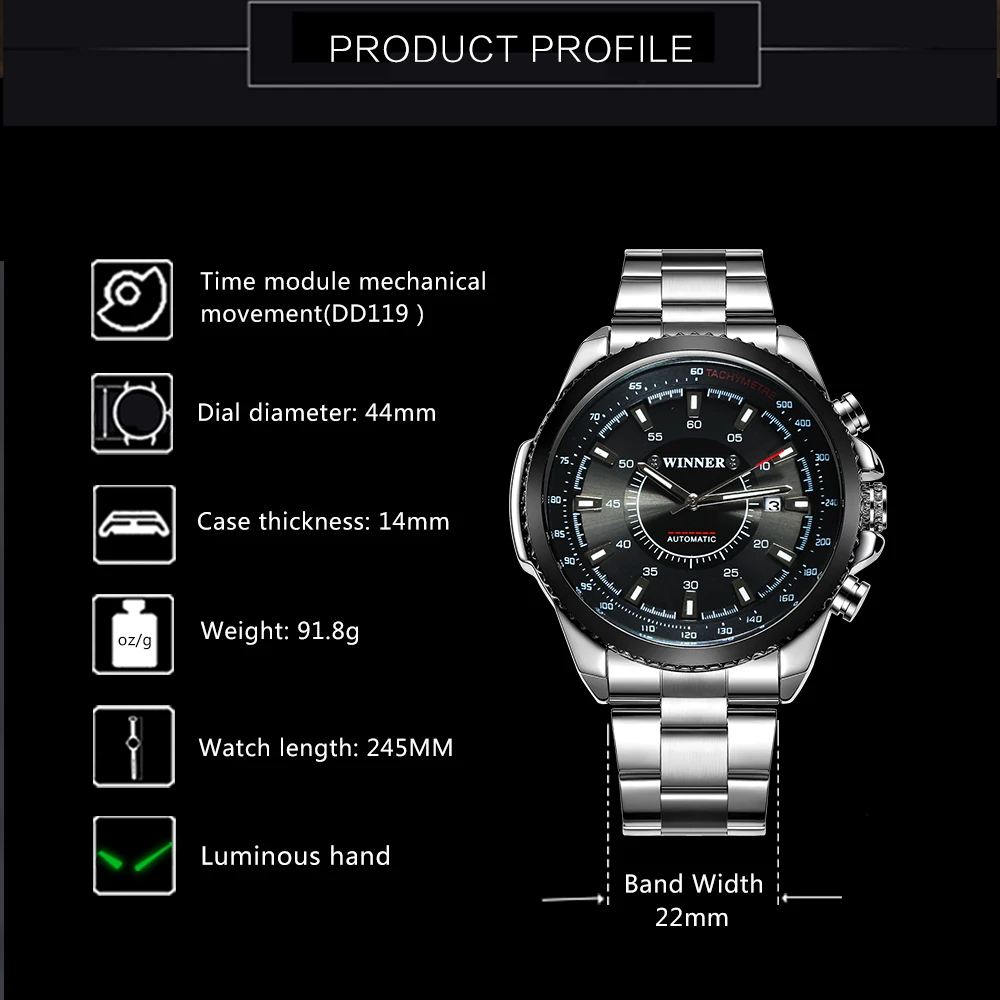 WINNER официальные деловые автоматические механические часы мужские часы с датой лучший бренд класса люкс наручные часы с ремешком из нержавеющей стали