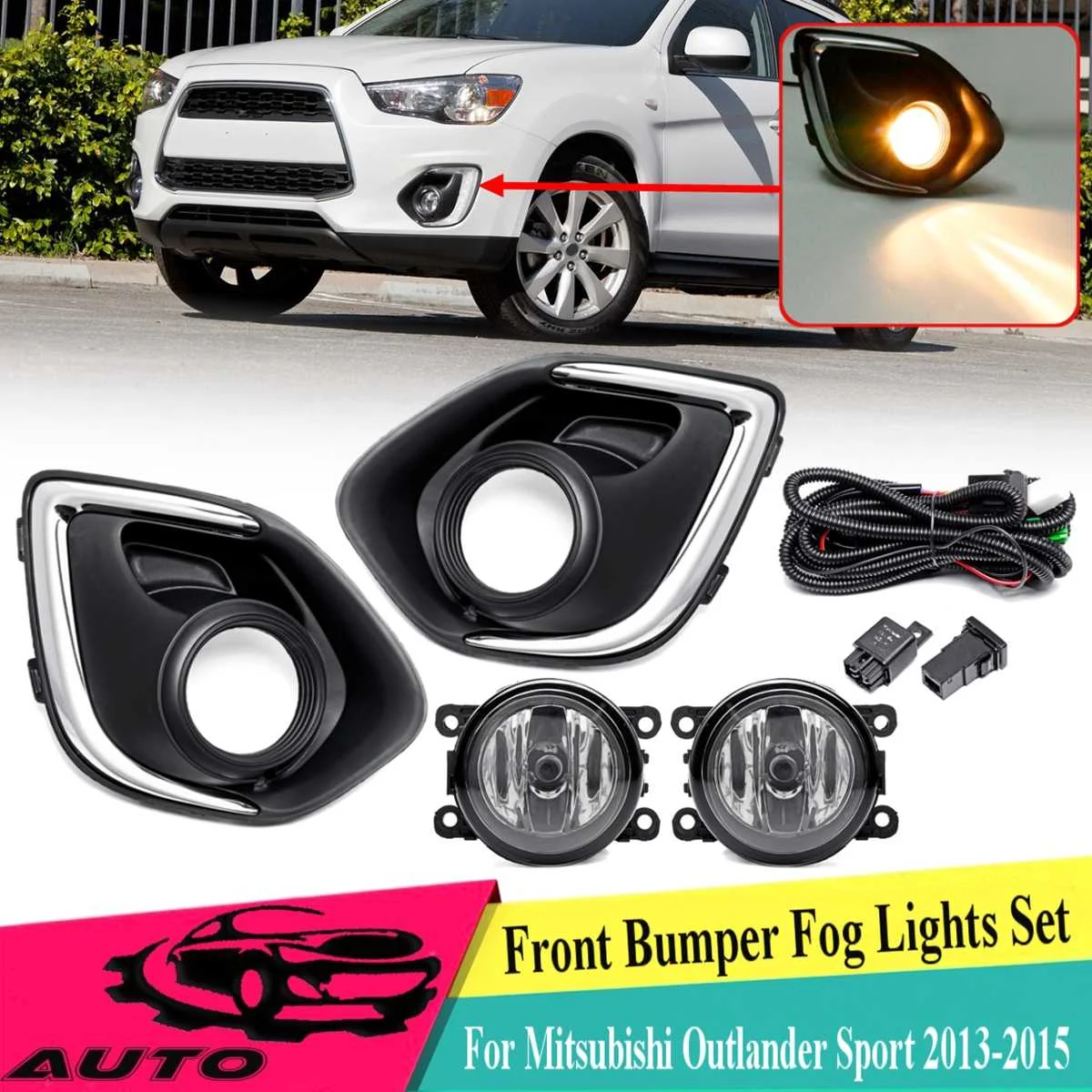 

1 Set Fog Light Lamp Cover For Mitsubishi Outlander Sport 2013 2014 2015 Assembly With Bulb + Grill Trim Frame Foglights Halogen