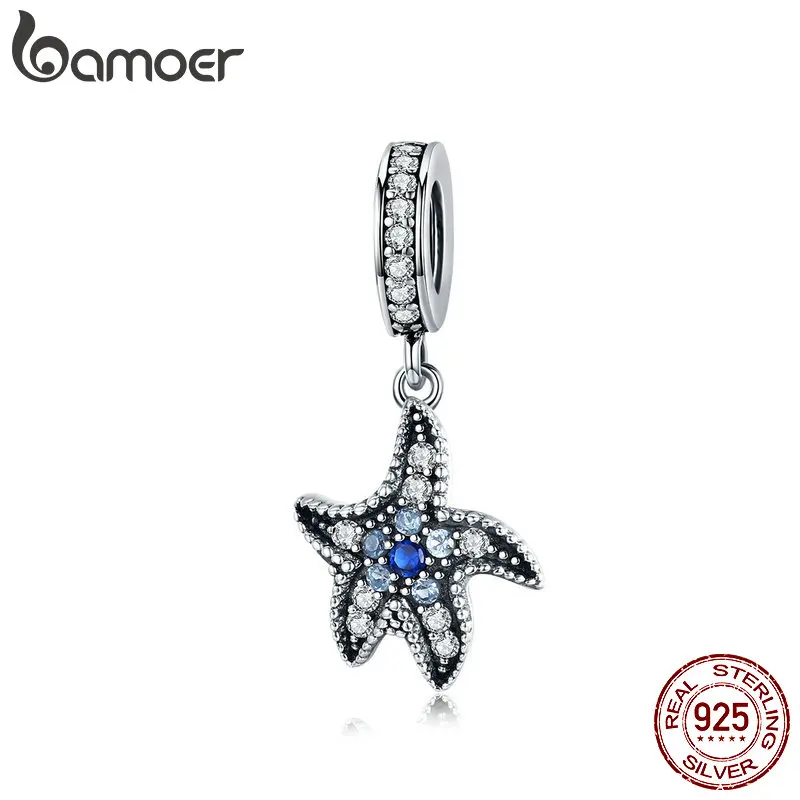 

BAMOER Silver Pendant for Necklace Sea Collection 925 Sterling Silver Starfish Charm Fit Original Bracelet and Bangles SCC1156