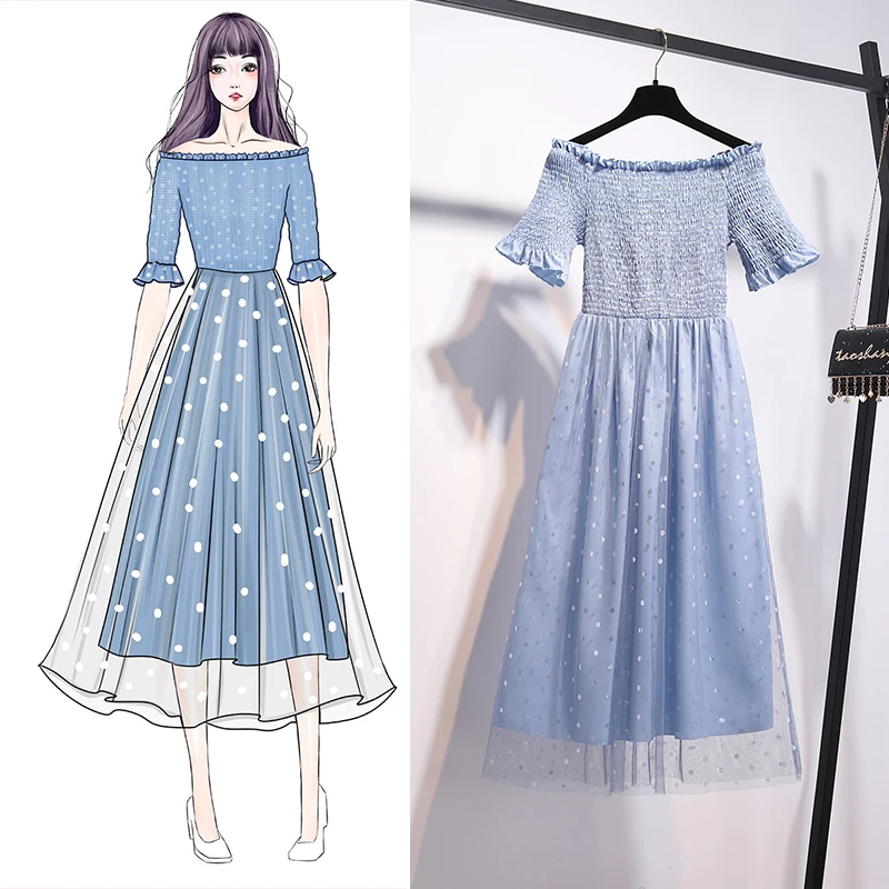 

new sexy summer popular a word shoulder dress fairy fairy sweet dress with short sleeves vestidos dresses wommen chiffon clothes