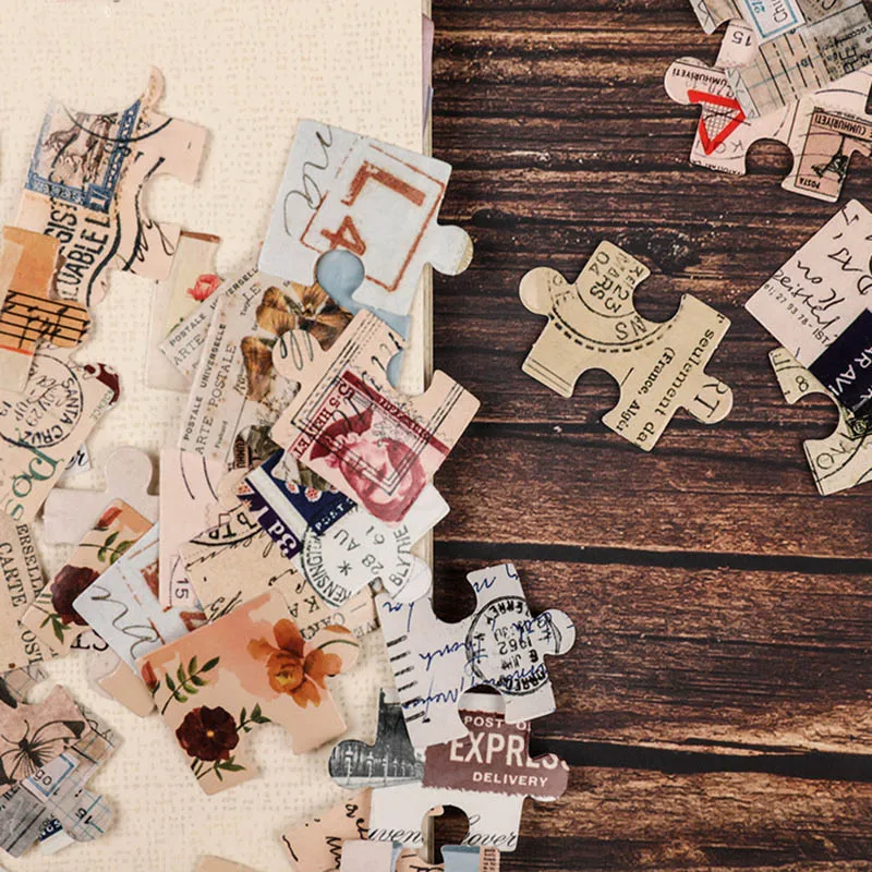 

46Pcs Vintage Puzzle Stickers Adhesive Label Stickers Kawaii Stationery Stickers For Kids Diary Photo Decorative Scrapbooking