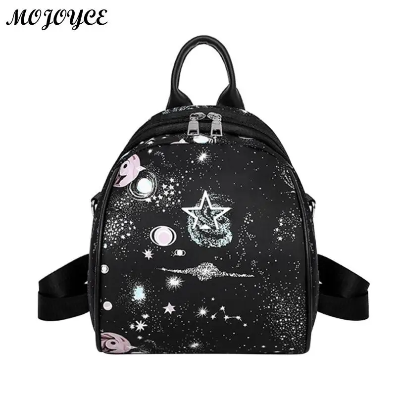 

Women Planet Star Print Backpack Fashion Teenage Girls School Bag Female Casual Leather Backpack Portable Shoulder Bag 2018 New
