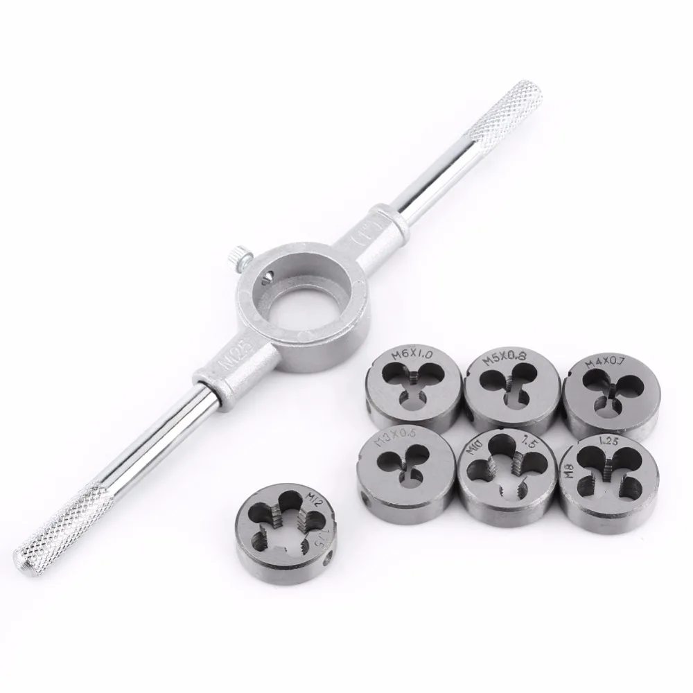 

Hot Hot 8PCS/Set Metric Screw Die & Wrench Spanner External Thread Processing Tapping Hand Tool Kit Die Wrench Kit fashion hot