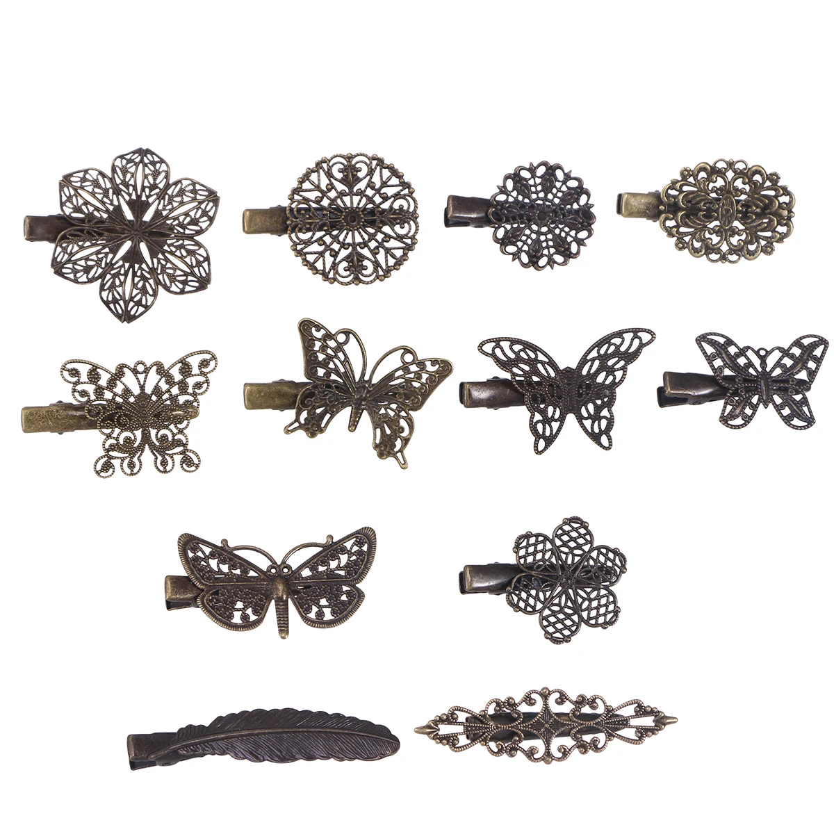 

12pcs Hair Pins Flower FeatherShaped Vintage Duckbill Hairpins Duckbill Alligator Clip Hair Accessories for Girls Women