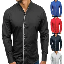 Новинка, стильная модная роскошная мужская стильная повседневная приталенная рубашка с длинным рукавом, хлопок, формальная Однотонная рубашка на пуговицах, Топ