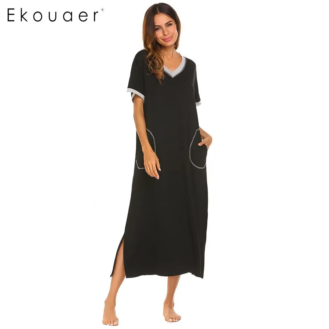 Ekouaer Loungewear Long Nightgown Womens Ultra-Soft Nightshirt Full Length Sleepwear with Pocket