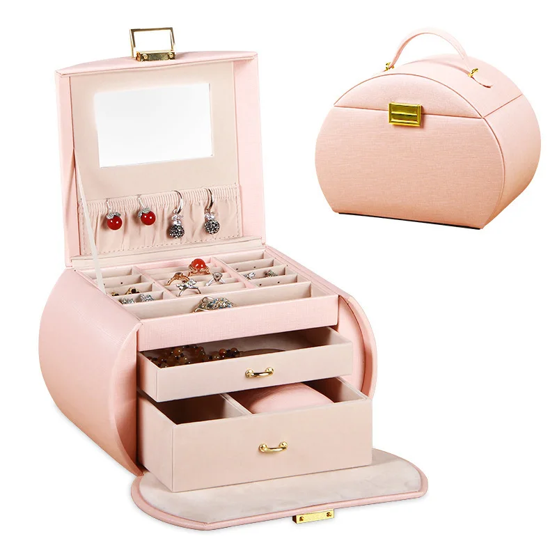 

Automatic Leather Jewelry Box Three-layer Storage Box For Women Earring Ring Cosmetic Organizer Casket For Decorations