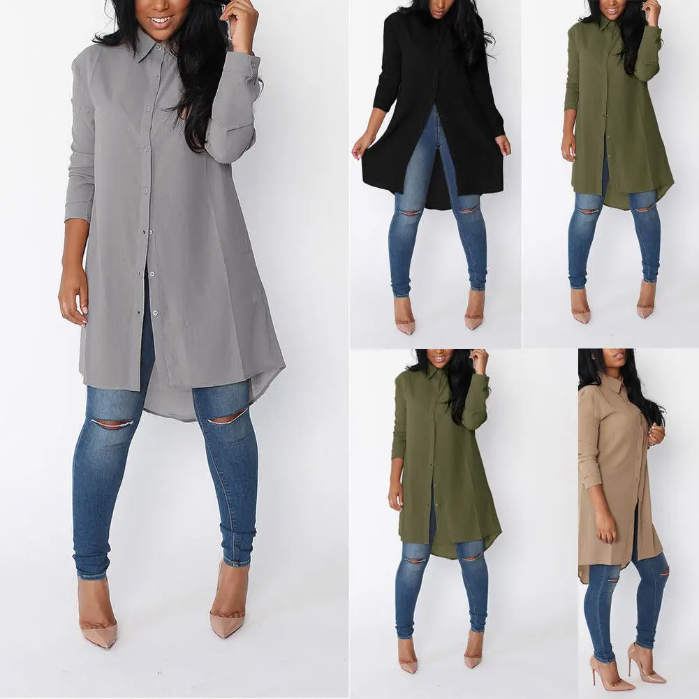 

Casual Women's Long Blouse 2018 New Lady Loose Long Sleeve Solid Button Fly Casual Blouse Shirt Tops Fashion Blouse S-2XL