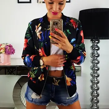 

Fashion Retro Floral Jacket Flowers Women's Long Sleeve Baseball Coat Top Autrumn Fashion Women Girl Outwear