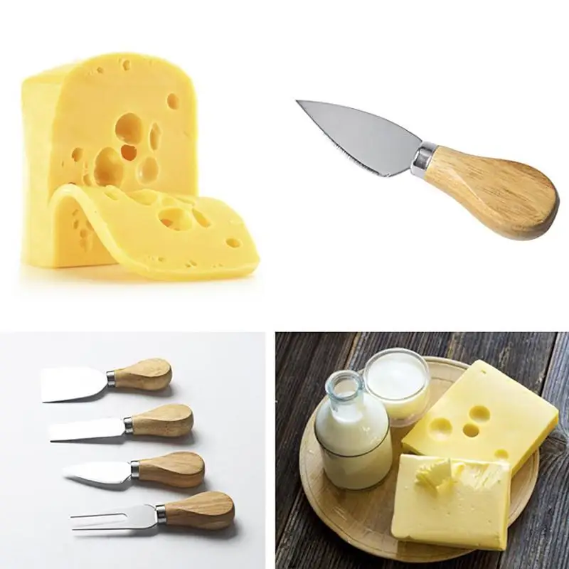 4 Pcs Stainless Steel Wood Handles Cheese Cutter Set Cheese Knives