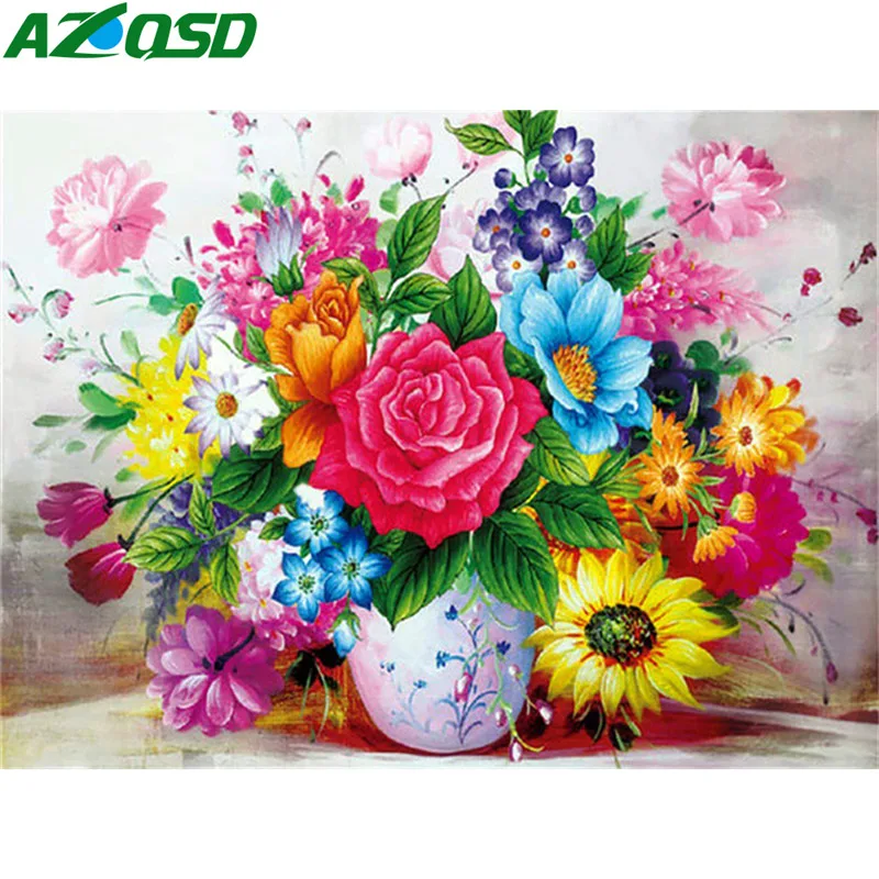 

AZQSD Diamond Embroidery Floral Needlework Home Decor Diamond Painting Full Square Flower Stitch Rhinestones Pictures Handmade