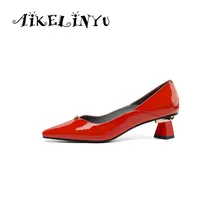 AIKELINYU Spring Pumps Genuine Leather Cusp Toe Square Heel Shoes Lotus Root Starch Elegant Office Lady Pumps Women Party Shoes цена AIKELINYU Spring Pumps Genuine Leather Cusp Toe Square Heel Shoes Lotus Root Starch Elegant Office Lady Pumps Women Party Shoes цены онлайн