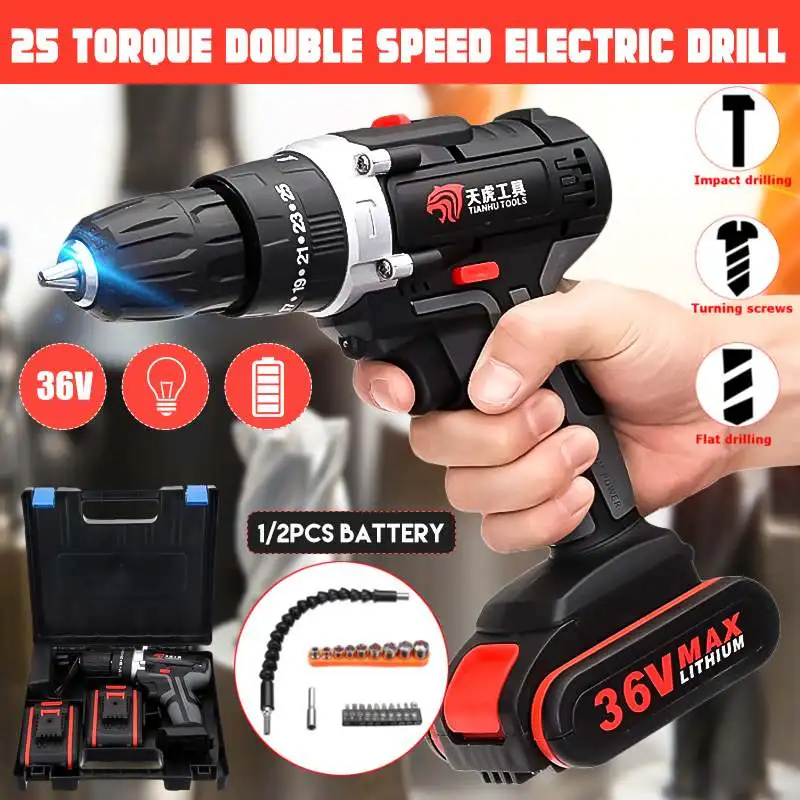 

36V 3 in 1 Cordless Electric Drill Double-Speed Adjustment Impact screwdriver drill Power Tools with drill bit accessories sets