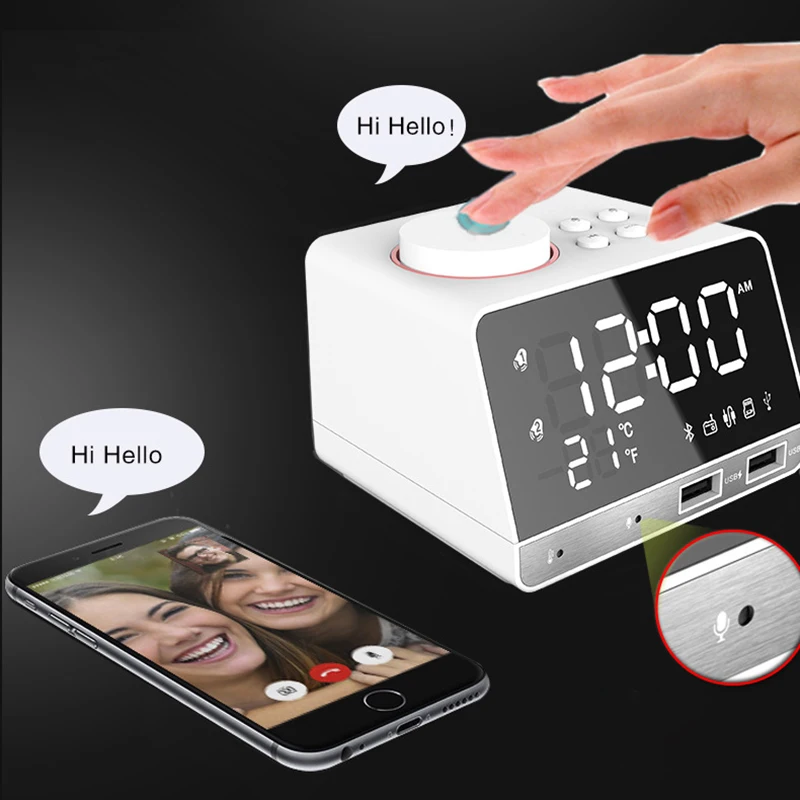 

4.2 Inch LCD Screen Ultra-Hi-Fi Bluetooth Speaker with Temperature Display Dual USB Double Alarm Radio alarm clock speaker