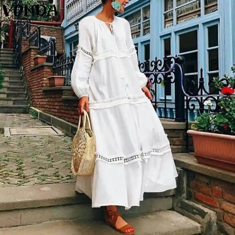 Plus Size Women Loose Casual Long Maxi Dress Hollow Short Sleeve Sundress US