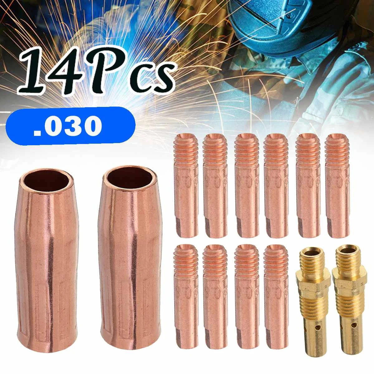 14Pcs 0.8mm Copper MIG Welding Torch Nozzle Kit for 100L Welding Gun for 0.03Inch Contact Tip