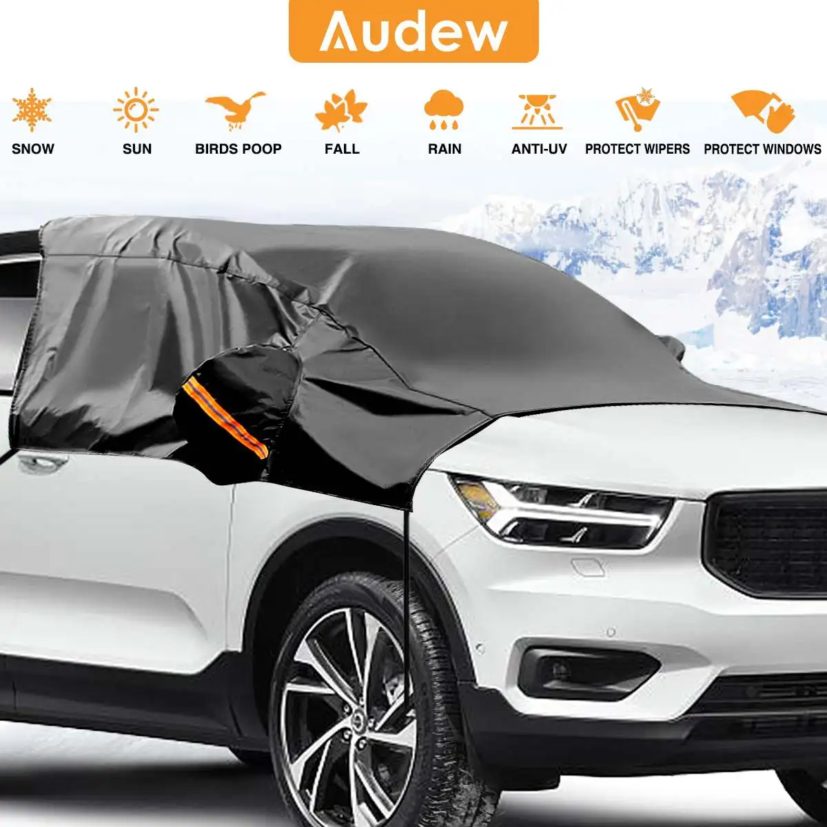 

Audew 230x150x80cm Car Windshield Cover Aluminium Film Snow Protector Visor Windproof Black Window Sunshade For Truck Large SUV