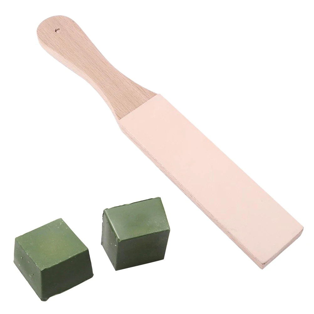 

DIY Handmade Leather Tool Dual Double-faced Two-sided Sharpening Honing Strop Whetstone with Grinding Paste for Polishing
