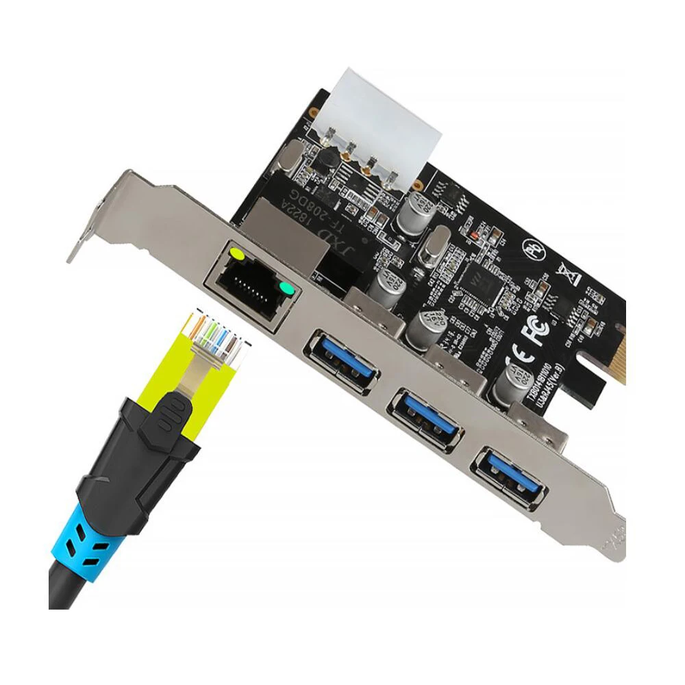 PCI-E x1 на 3 порта USB 3,0 концентратор Gigabit Ethernet RJ45 LAN сетевой адаптер 10/100/1000 Мбит/с PCI Express карта расширения для рабочего стола