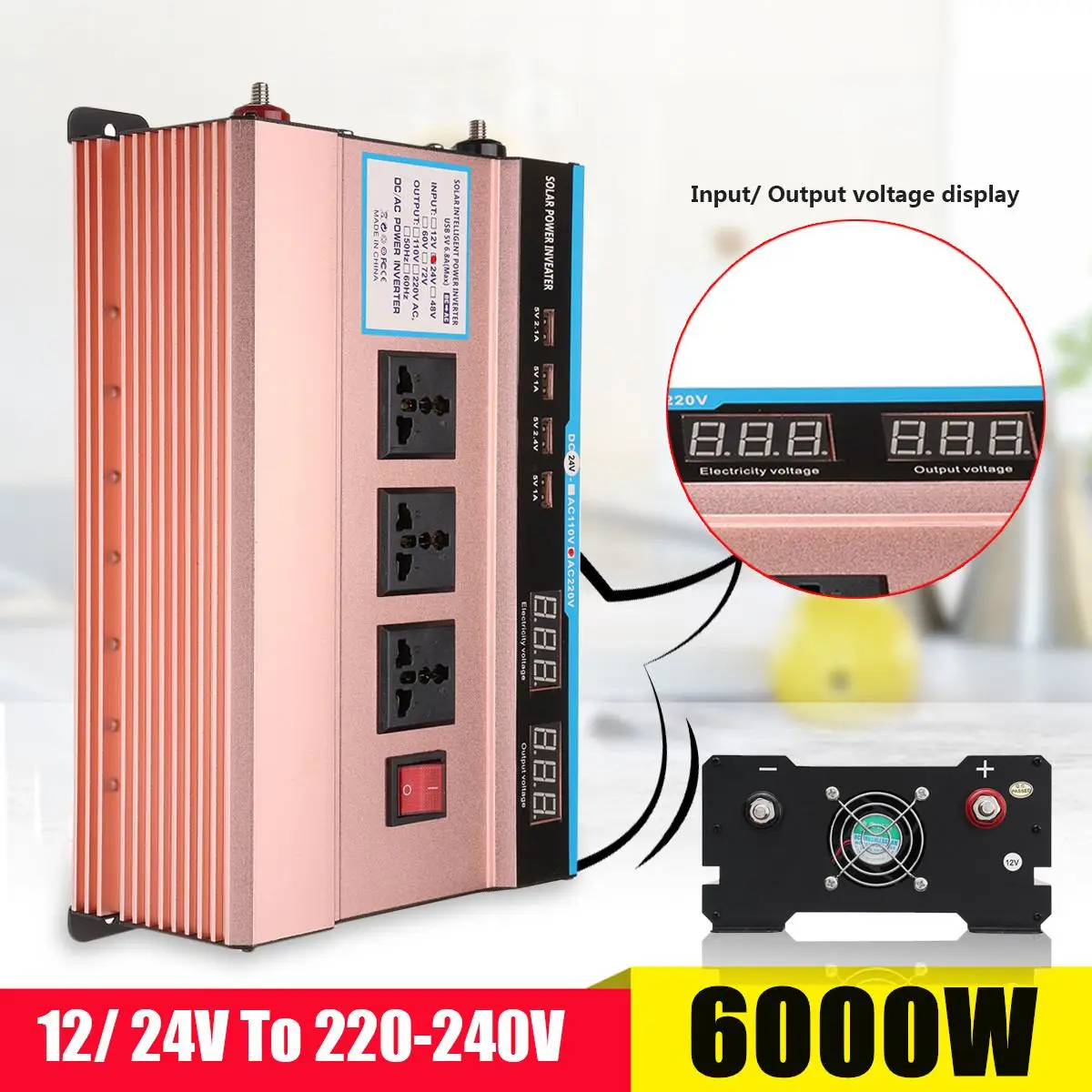 

Voltage Transformer Car Solar Power Inverter DC 12/ 24V to AC 220V P EAK 6000W Sine Wave USB Converter Modified Sine Wave