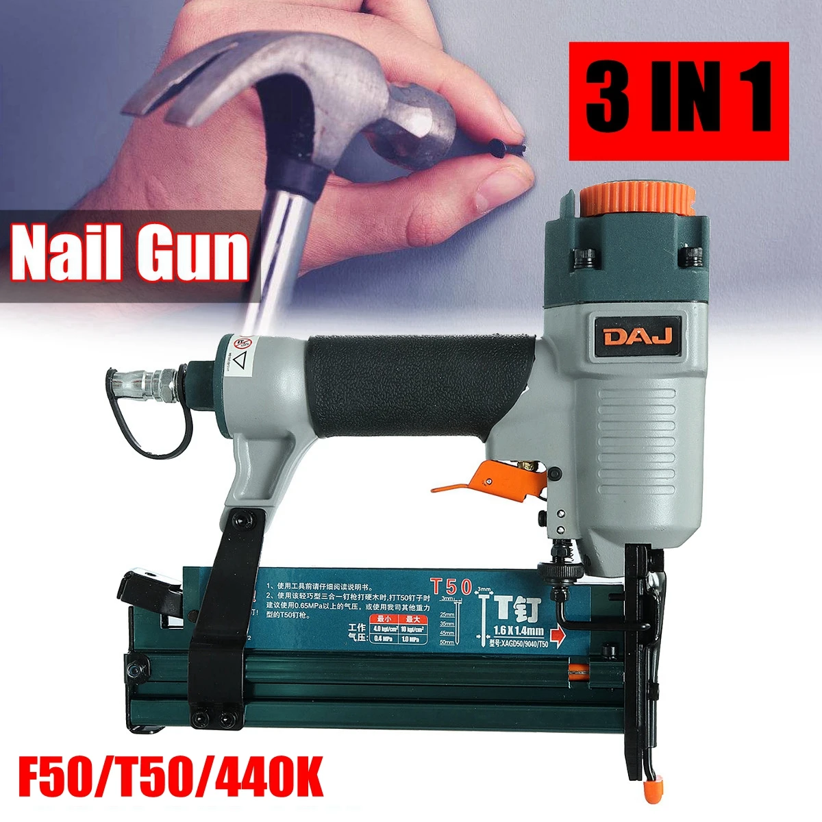

Portable 3 In1 Air Brad Nail Guns Stapler Finish Nailer Pneumatic Finishing Nail Tool For T50 F50 440K