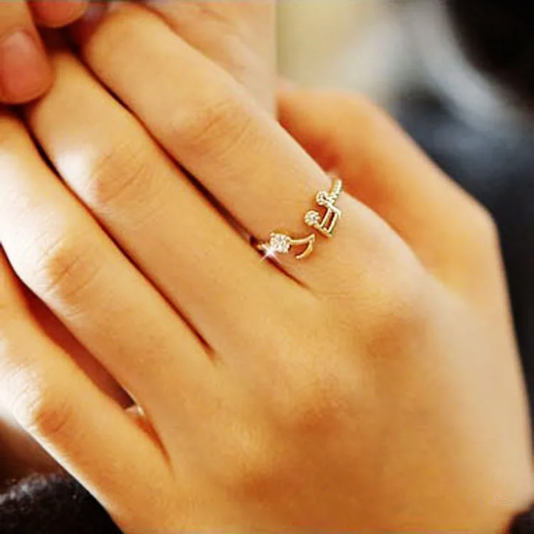 

Creative gold Cubic zirconia wedding rings for women geometric musical note opening ring adjustable jewelry accessories
