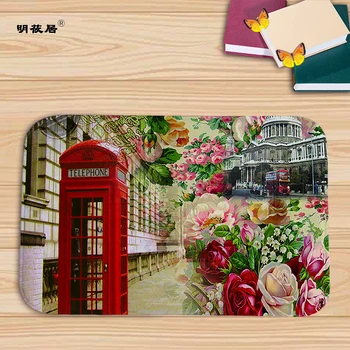 

Cheap price home decor London Paris scenic buildings Retro living room door mat 40x60cm floor mats flannel bath kitchen carpets