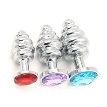 Screw Thread Metal Big Anal Plug Crystal Anal Sex Toys Anus Ass Open G spot Massage Butt Plug for Women Adult Sex Products