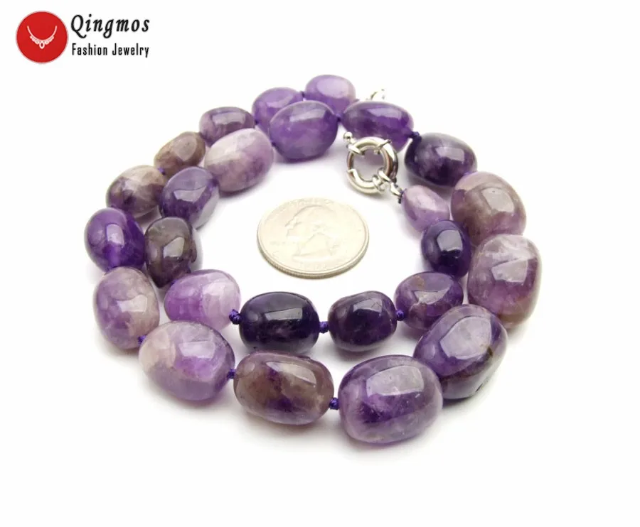 Qingmos Trendy Natural Amethysts Necklace for Women with 8-15mm Baroque Purple Amethysts Chokers Necklace Jewelry 17