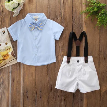 

Baby Boys Summer Clothes Blue Bow Tie Shir Strap White Shorts Boys Casual Clothing Outfits
