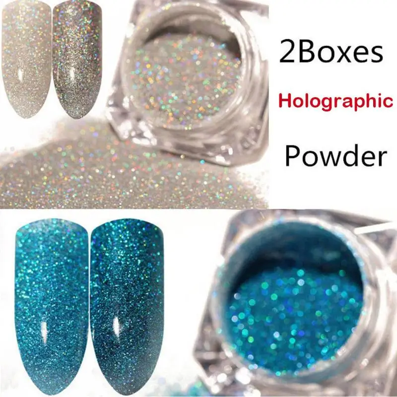 

2 Box Nail Powder Nail Gel Lacquer Nail Glitter Hologram Holographic Laser Powder Dust Manicure Nail Art Decoration Sliver Blue