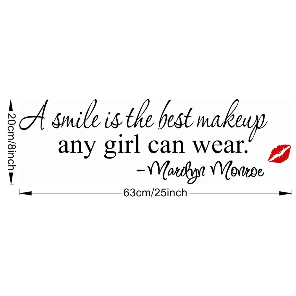 Smile Makeup Art Marilyn Monroe Quote Vinyl Wall Sticker Home Decor Decal 1pcs