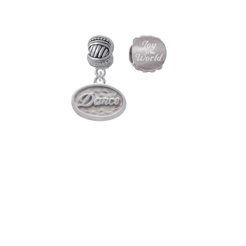Silvertone Dance - Oval Seal Joy to the World Charm Beads (Set of 2) |