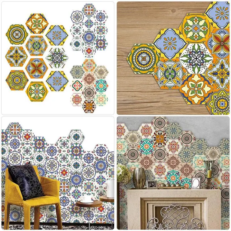 

10pcs Waterproof Antislip PVC Floor Tile Stickers Morocco Style Wall Pasters for Home Bathroom Kitchen Decor
