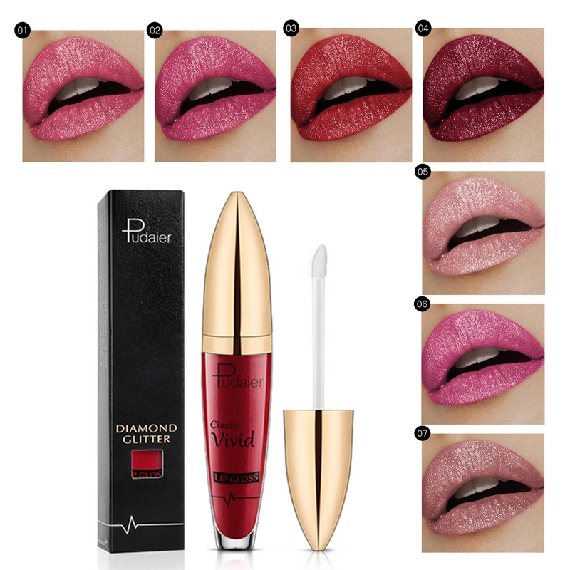 

Brand Sexy Color Changing Glitter Lipstick Liquid Metallic Lip Gloss Diamond Waterproof Pearl Lipgloss Women Makeup Lip Batom