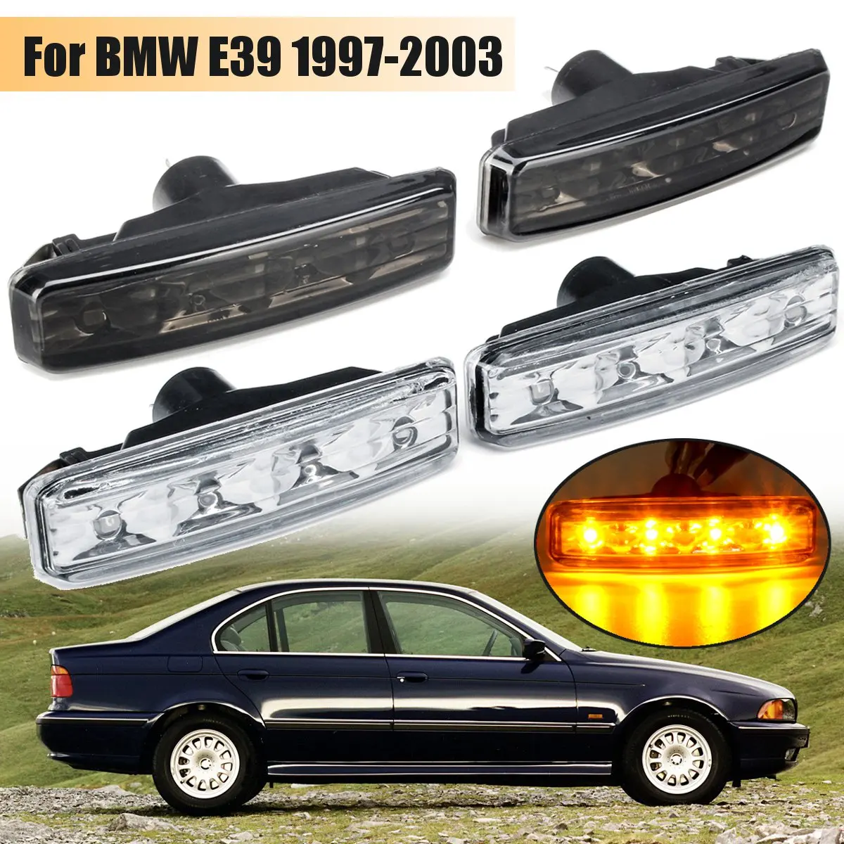 Пара передний левый и правый прозрачный светодиодный указатель поворота светильник Боковой габаритный фонарь светильник s лампа для BMW E39 1997 1998 1999 2000 2001 2002 2003