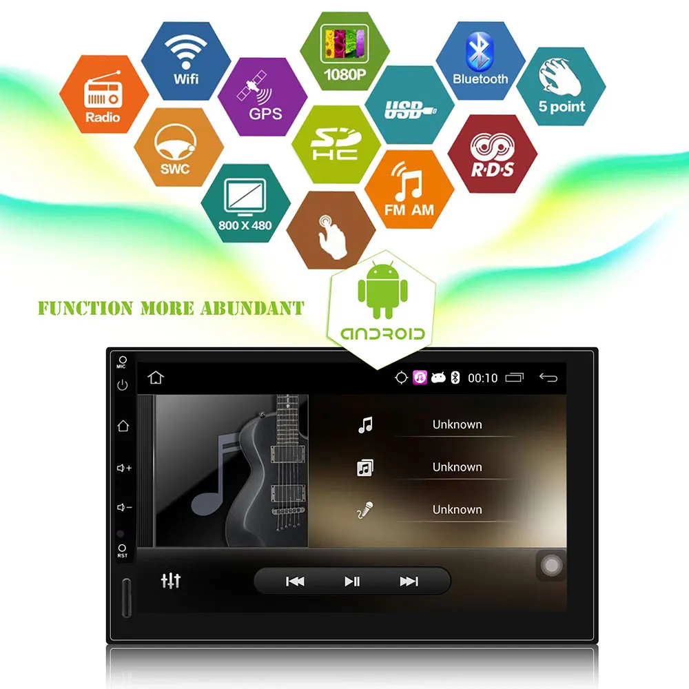 Best HD 1024*600 Screen 2 DIN Car GPS Radio Stereo Player 7" Android 5.1 Quad core 1.6GHz ROM 16G  with 3G WIFI USB Rear Camera 2