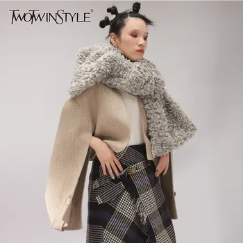 

TWOTWINSTYLE Korean Tweed Wool Extra Short Jackets For Women Flare Long Sleeve Cardigan Coats Female Autumn Fashion 2020 Tide