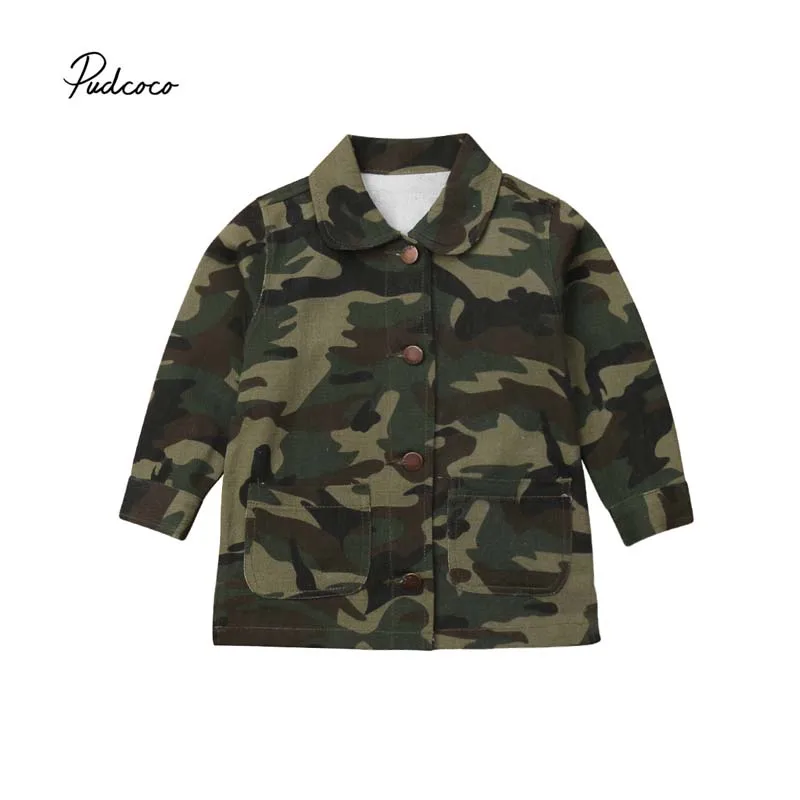 Pudcoco Fashion Jackets Toddler Kids Girls Camouflage Button Basic Heart Back Jacket Coat 2018 New Autumn Outfit Clothes 2-8T | Детская