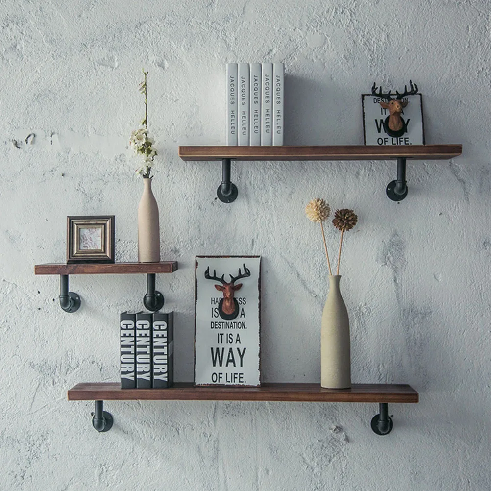 

Solid Wooden Wall Shelf Simple Retro Word Board TV Wall Hanging Storage Shelf Rack for Home & Living Room Decoration