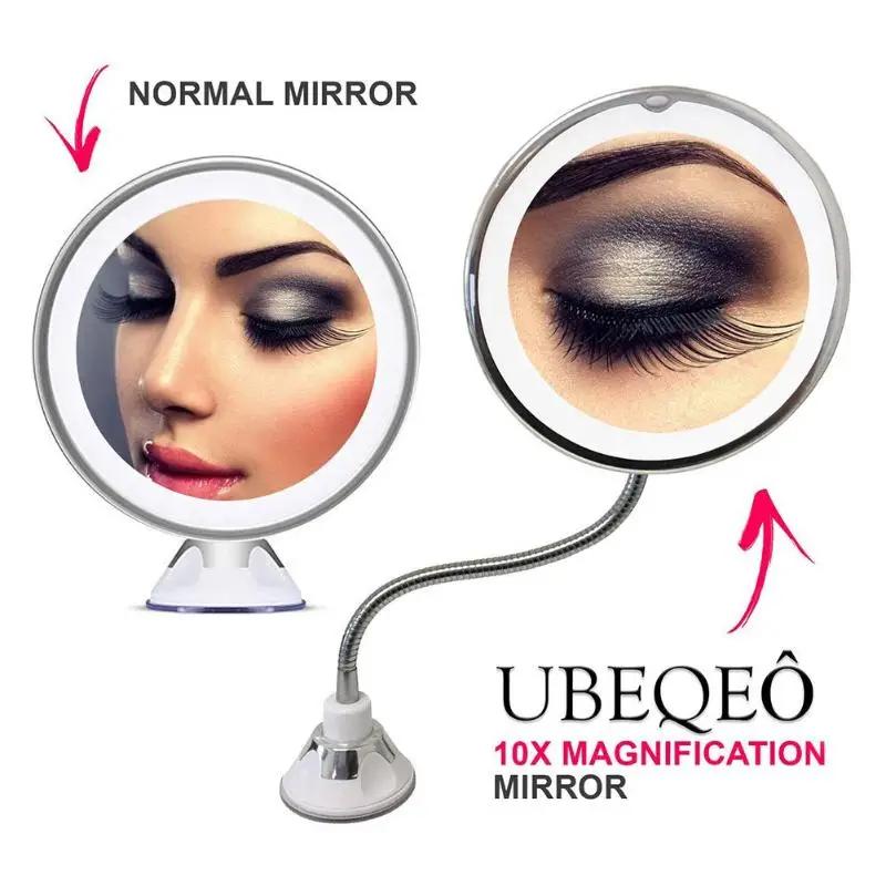 

10X Folding LED Makeup Mirror 360 Rotation Flexible Wall Mounted LED Makeup Mirror Makeup Tools Mirror with LED Light Dropship