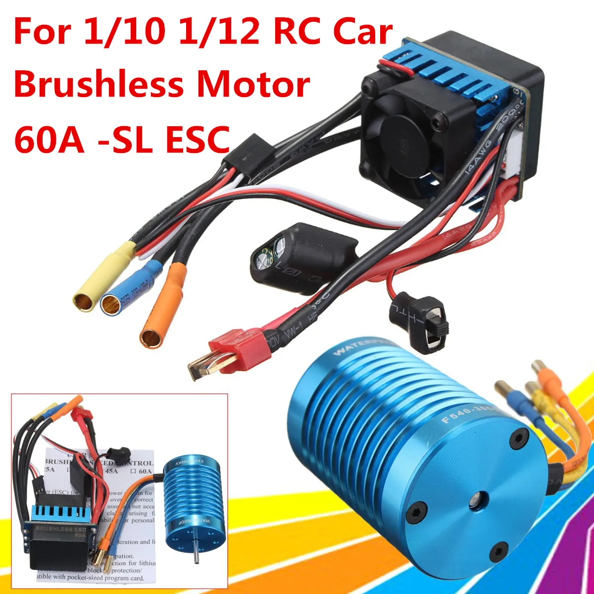 

WOLIKE Racing 60A ESC Speed Controller F540-3000KV Brushless Motor 13T Motor for 1/10 1/12 RC Car Motor Controller